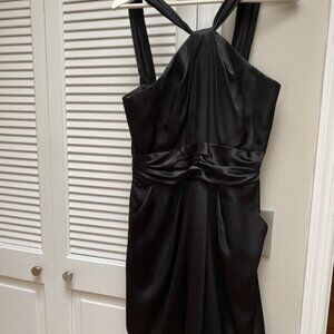 David's Bridal Dress Womens Size 10 black Charmeuse Y‎ Neck Bubble Hem